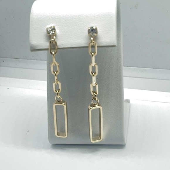 18k Gold Filled CZ Paperclip Long Earrings - Picture 3 of 7